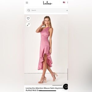 Lulus Loving the Attention Mauve Satin Asymmetrical Ruffled Midi Dress size S